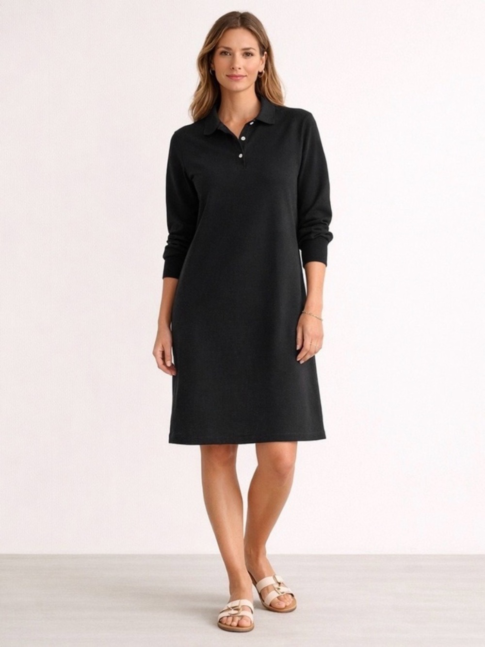 NWT Women's Tuckernuck Black Pique Long-Sleeve Polo Dress Small